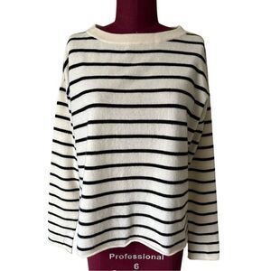 AQUA Cashmere Striped Sweater size M Off White Black